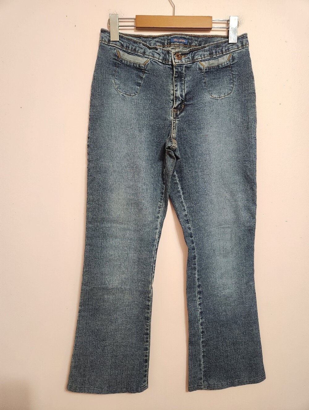 Vintage Y2K Hollywood Jeans Pocketless Back Flare Center Seam Stretch Denim 30